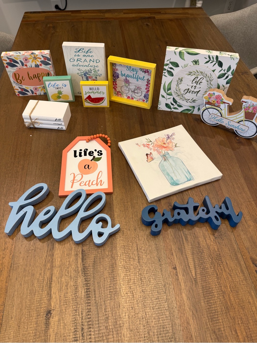 Assorted Decorative Wall Signs and Frames - Blue, Coral, Yellow Accents